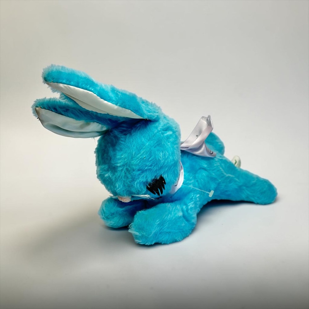 Gund Plush Rabbit Vintage 12" Blue Rare Non Working Squeaker Ribbon Brooklyn NY